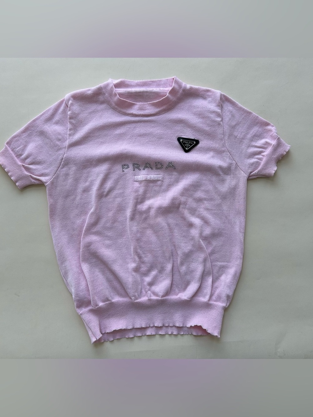Light Pink Short-Sleeve Logo Knit Top SIZE M